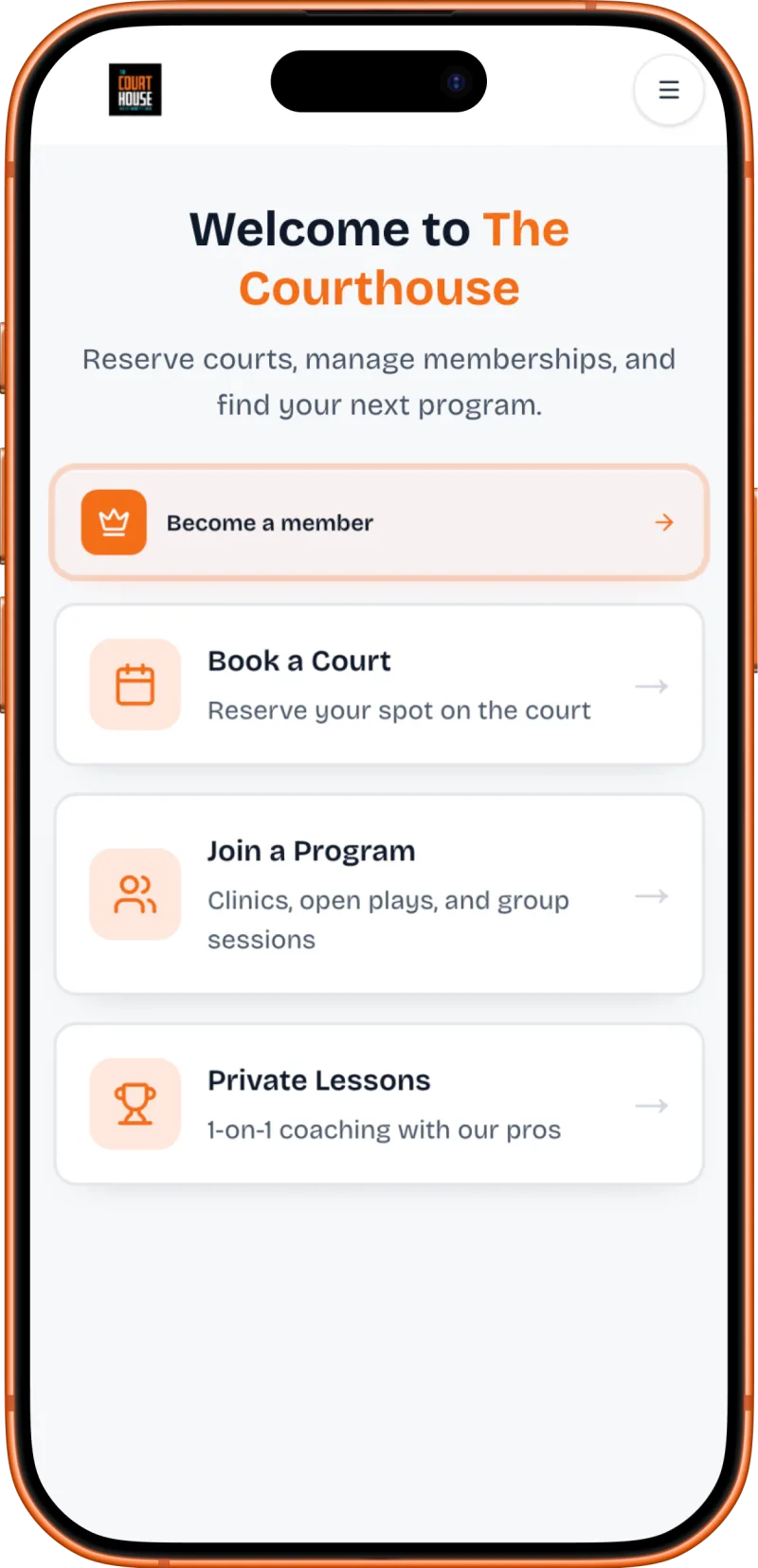 The Courthouse mobile booking app powered by SyncReserve
